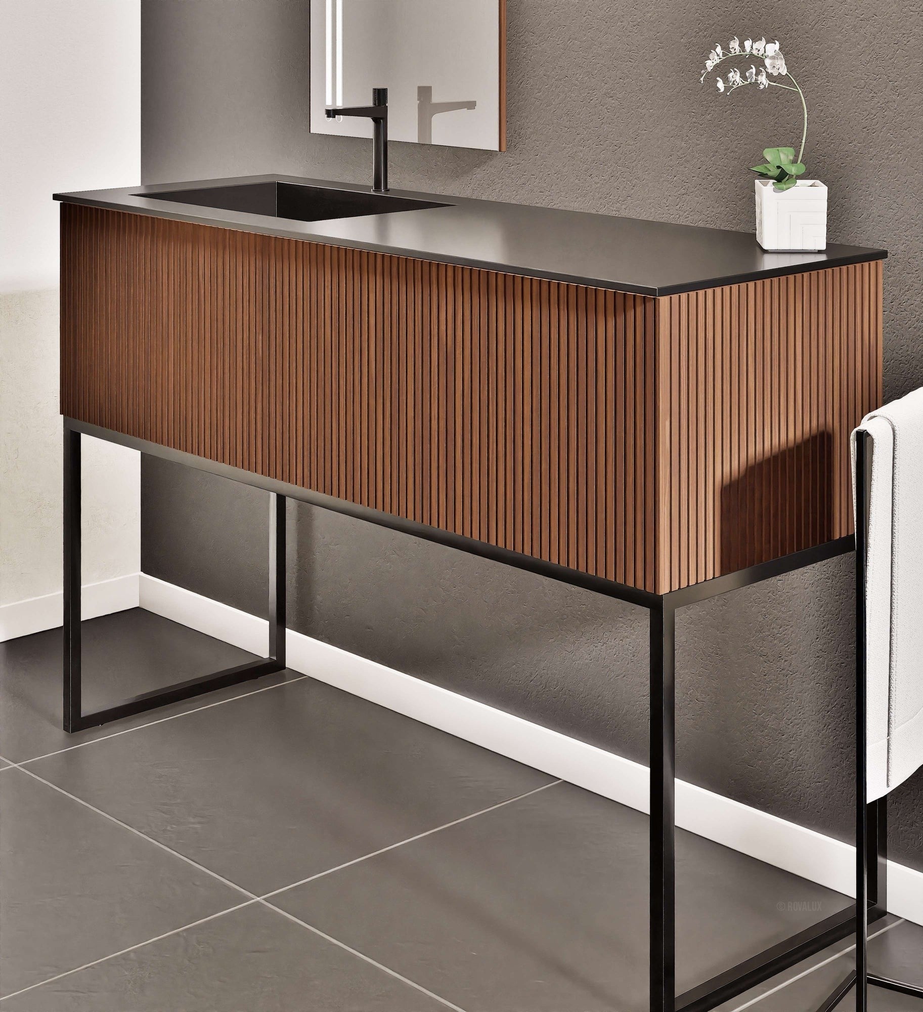 Fluvia Single Classic Set With Supporting Legs – Corian® Sink & Countertop with 1 Main Drawer & Concealed Inner Drawer Copy - ROVALUX