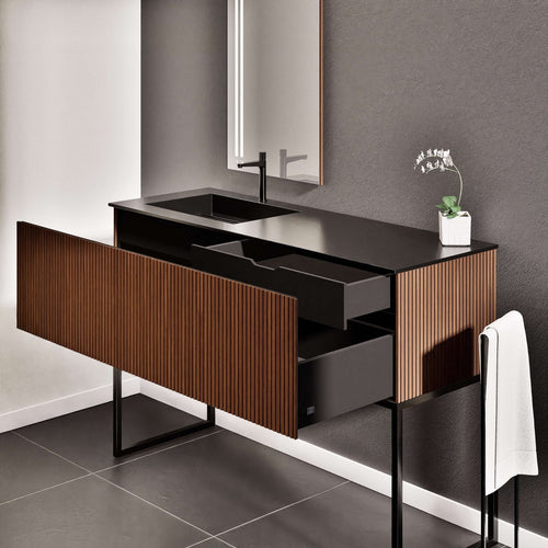 Fluvia Single Classic Set With Supporting Legs – Corian® Sink & Countertop with 1 Main Drawer & Concealed Inner Drawer Copy - ROVALUX