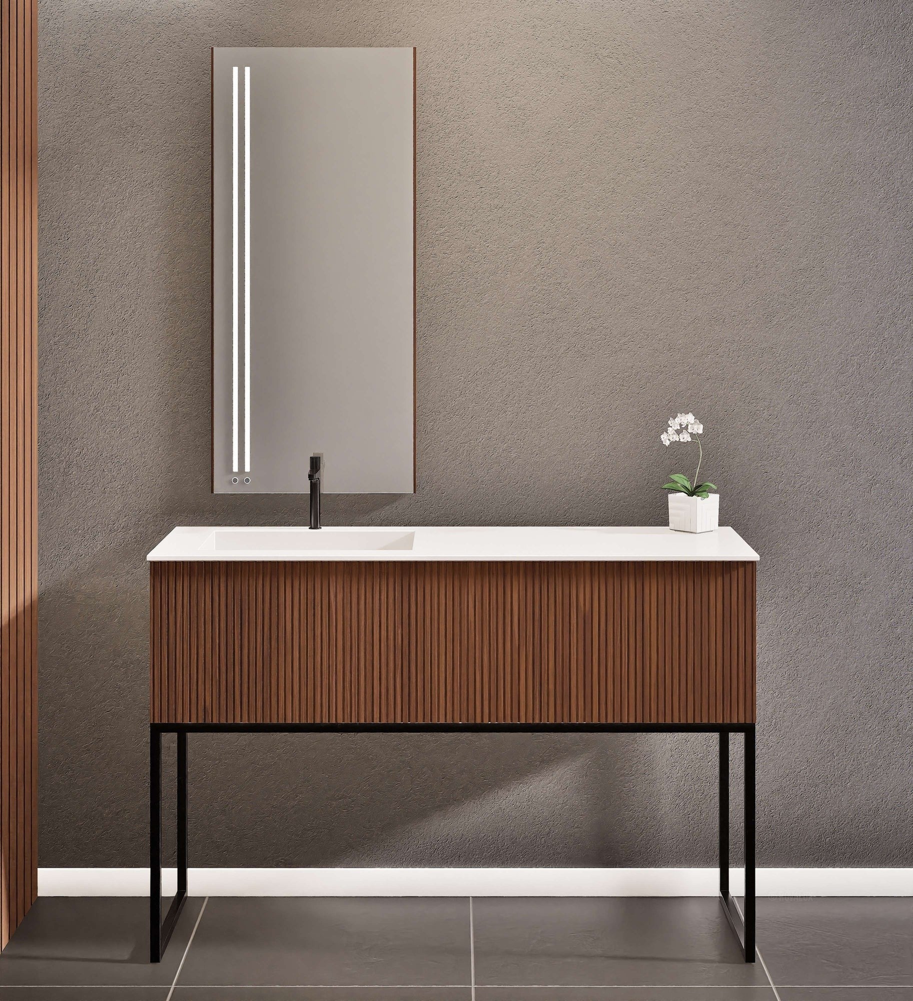 Fluvia Single Classic Set With Supporting Legs – Corian® Sink & Countertop with 1 Main Drawer & Concealed Inner Drawer Copy - ROVALUX