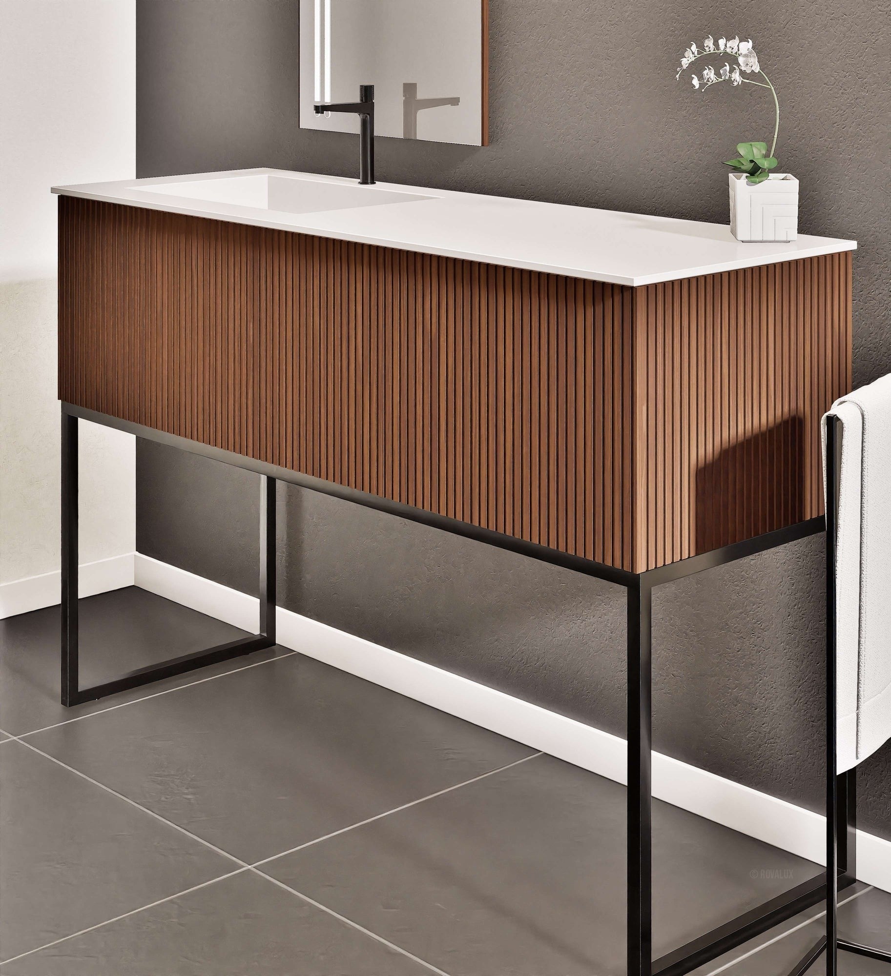 Fluvia Single Classic Set With Supporting Legs – Corian® Sink & Countertop with 1 Main Drawer & Concealed Inner Drawer Copy - ROVALUX