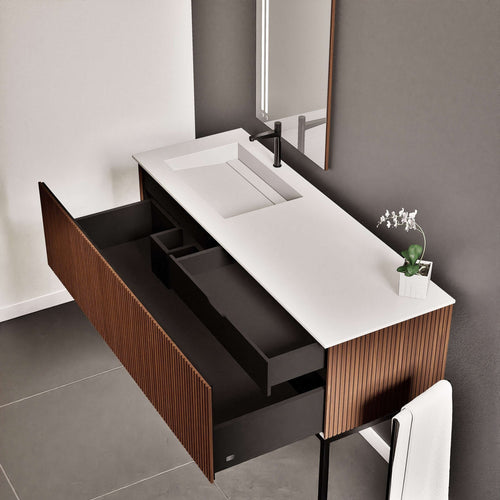 Fluvia Single Classic Set With Supporting Legs – Corian® Sink & Countertop with 1 Main Drawer & Concealed Inner Drawer Copy - ROVALUX