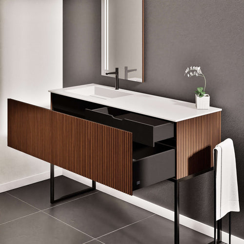 Fluvia Single Classic Set With Supporting Legs – Corian® Sink & Countertop with 1 Main Drawer & Concealed Inner Drawer Copy - ROVALUX