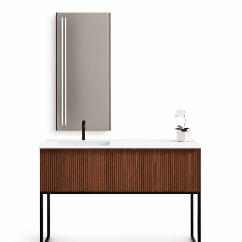 Fluvia – Corian® Basin Unit with 1 Drawer and Inner Pull-Out Drawer, Feet-Standing Vanity - ROVALUX