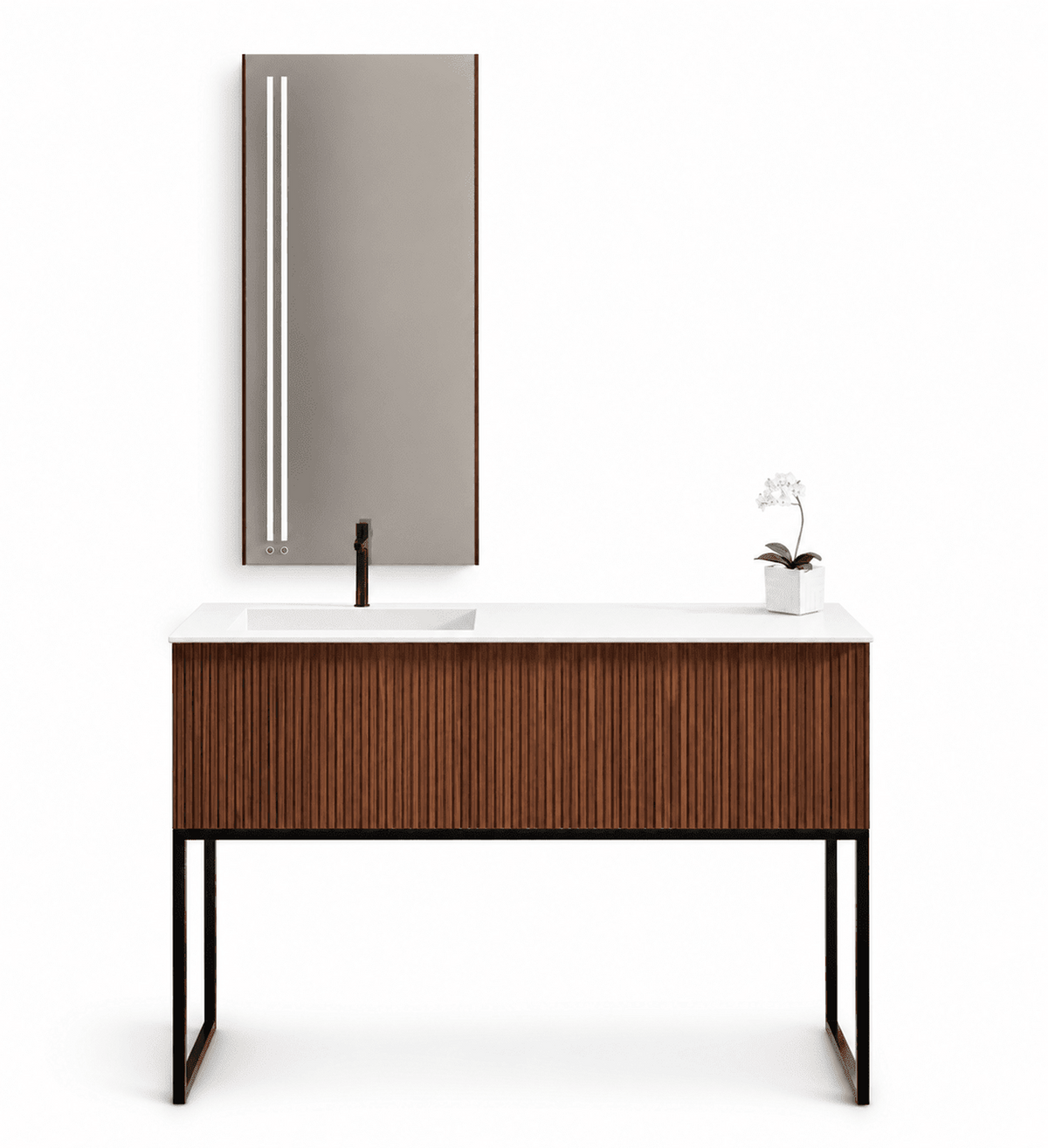 Fluvia – Corian® Basin Unit with 1 Drawer and Inner Pull-Out Drawer, Feet-Standing Vanity - ROVALUX