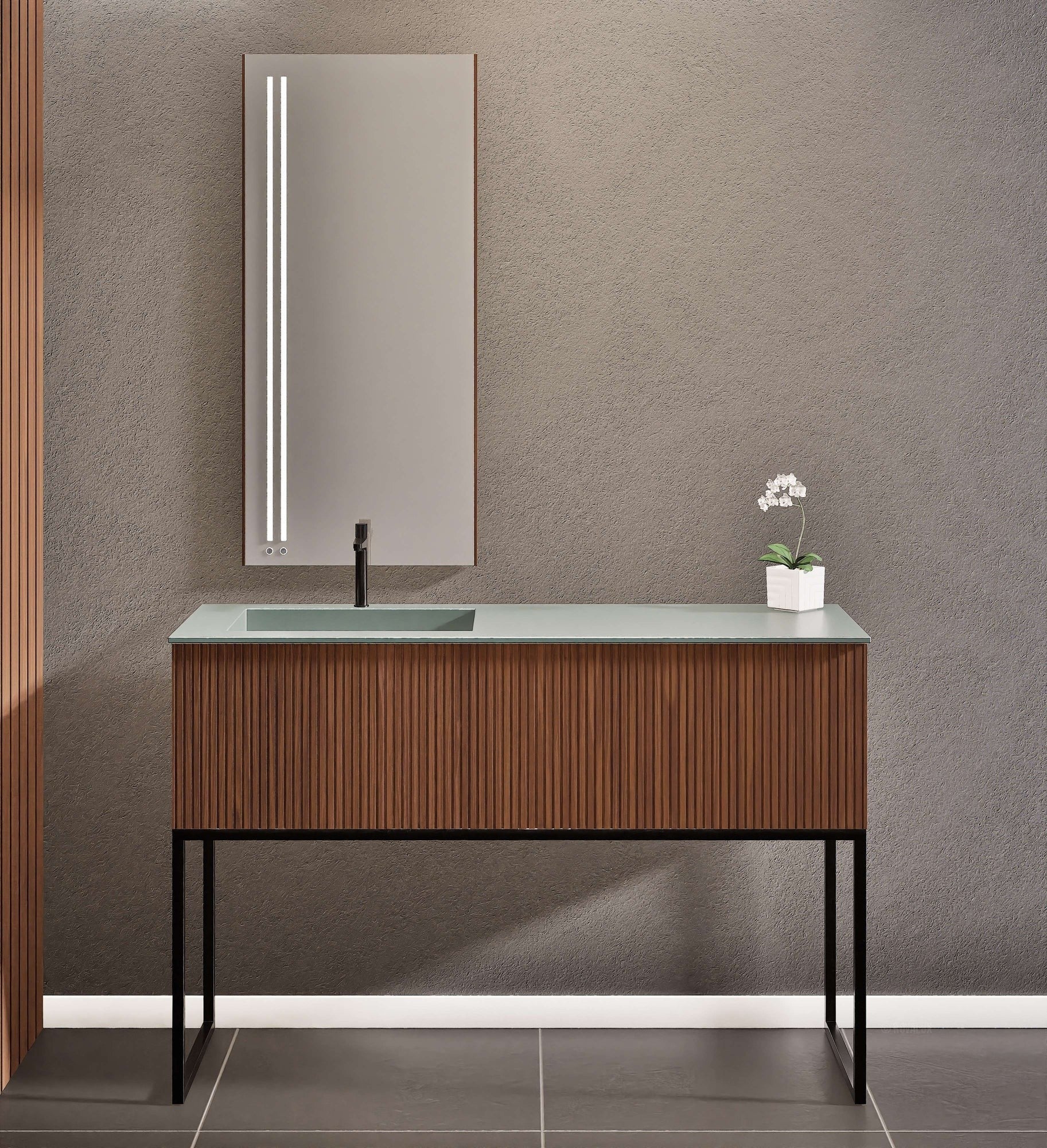 Fluvia Single Classic Set With Supporting Legs – Corian® Sink & Countertop with 1 Main Drawer & Concealed Inner Drawer Copy - ROVALUX