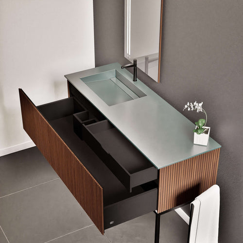Fluvia Single Classic Set With Supporting Legs – Corian® Sink & Countertop with 1 Main Drawer & Concealed Inner Drawer Copy - ROVALUX