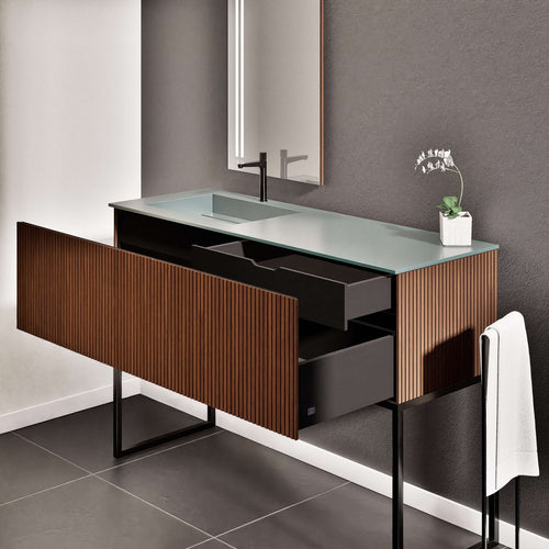 Fluvia Single Classic Set With Supporting Legs – Corian® Sink & Countertop with 1 Main Drawer & Concealed Inner Drawer Copy - ROVALUX
