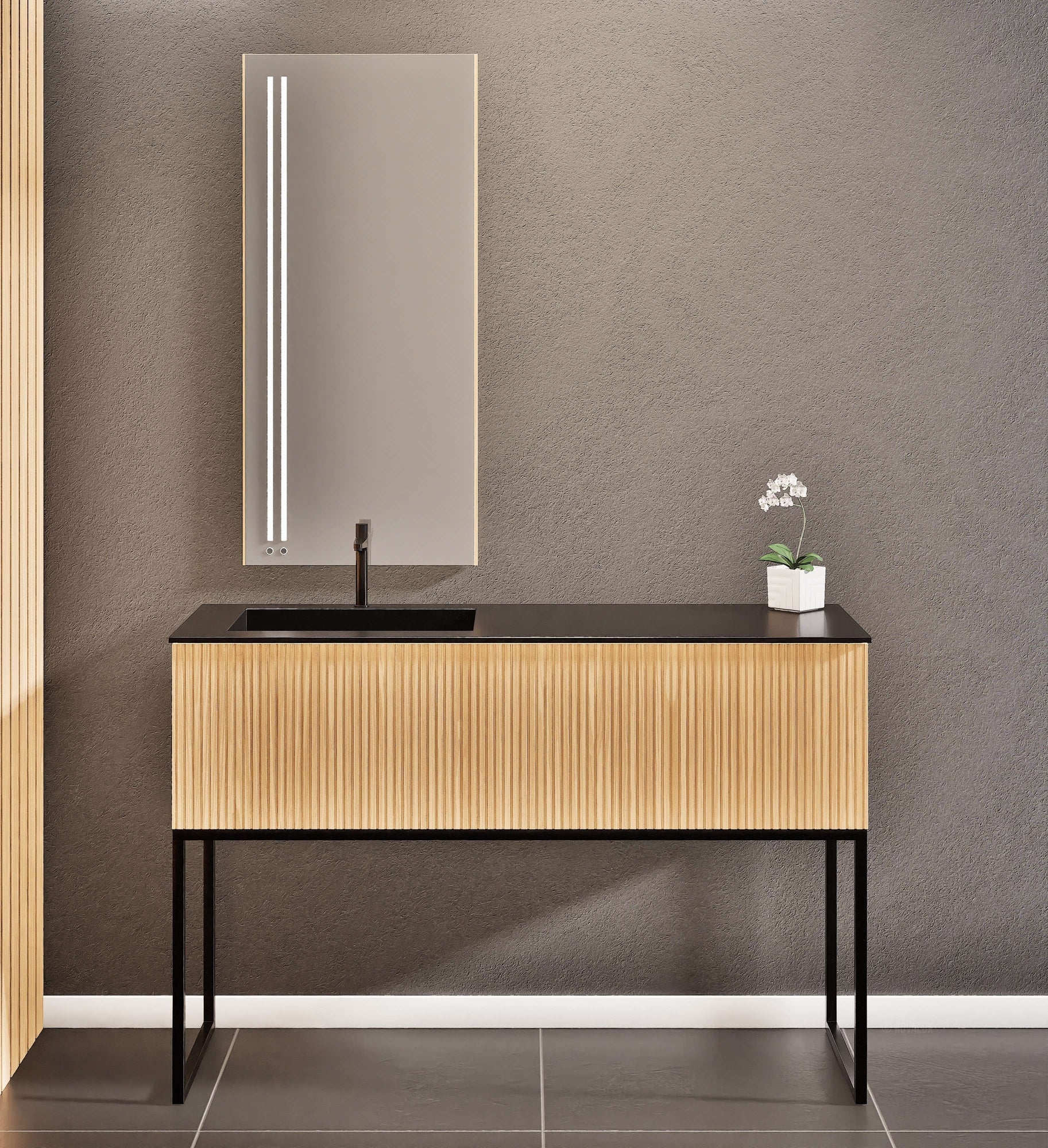 Fluvia Single Classic Set With Supporting Legs – Corian® Sink & Countertop with 1 Main Drawer & Concealed Inner Drawer Copy - ROVALUX