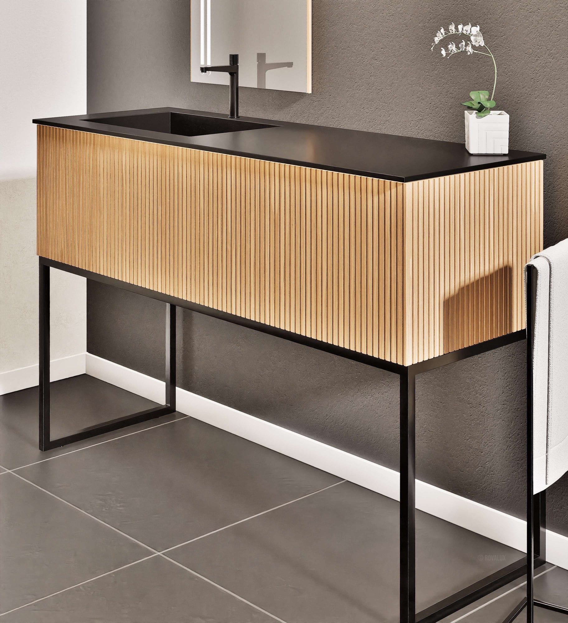 Fluvia Single Classic Set With Supporting Legs – Corian® Sink & Countertop with 1 Main Drawer & Concealed Inner Drawer Copy - ROVALUX