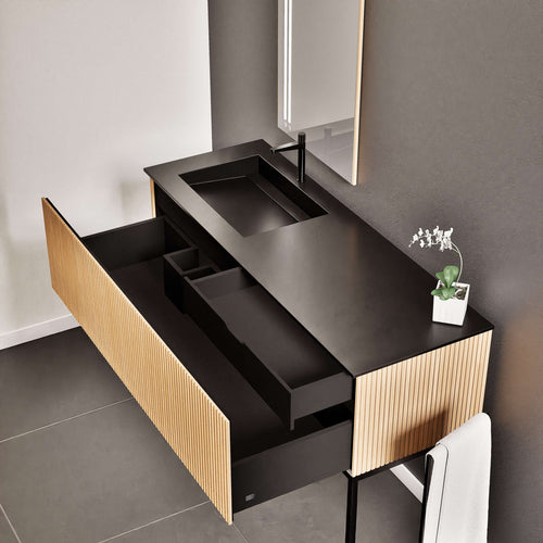 Fluvia Single Classic Set With Supporting Legs – Corian® Sink & Countertop with 1 Main Drawer & Concealed Inner Drawer Copy - ROVALUX