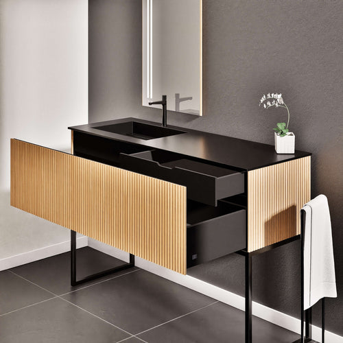 Fluvia Single Classic Set With Supporting Legs – Corian® Sink & Countertop with 1 Main Drawer & Concealed Inner Drawer Copy - ROVALUX
