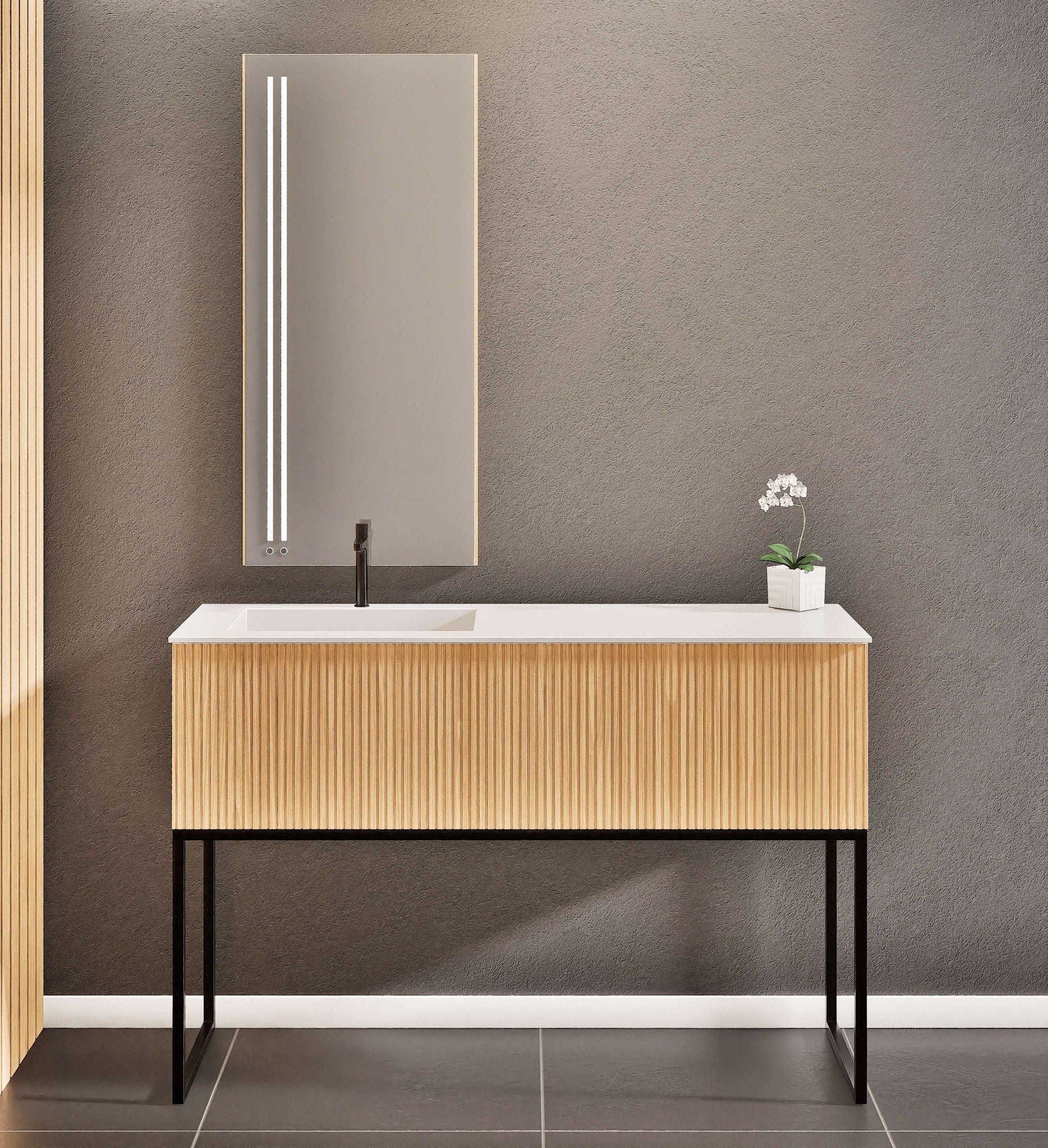 Fluvia Single Classic Set With Supporting Legs – Corian® Sink & Countertop with 1 Main Drawer & Concealed Inner Drawer Copy - ROVALUX