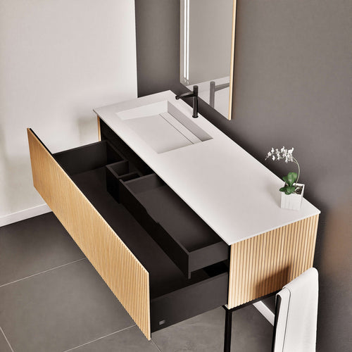 Fluvia Single Classic Set With Supporting Legs – Corian® Sink & Countertop with 1 Main Drawer & Concealed Inner Drawer Copy - ROVALUX