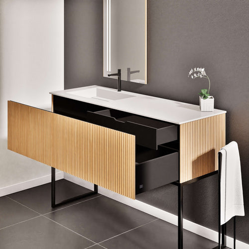 Fluvia Single Classic Set With Supporting Legs – Corian® Sink & Countertop with 1 Main Drawer & Concealed Inner Drawer Copy - ROVALUX