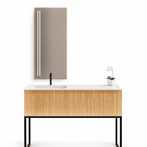 Fluvia – Corian® Basin Unit with 1 Drawer and Inner Pull-Out Drawer, Feet-Standing Vanity - ROVALUX