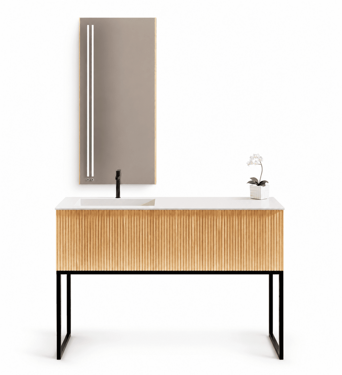 Fluvia – Corian® Basin Unit with 1 Drawer and Inner Pull-Out Drawer, Feet-Standing Vanity - ROVALUX