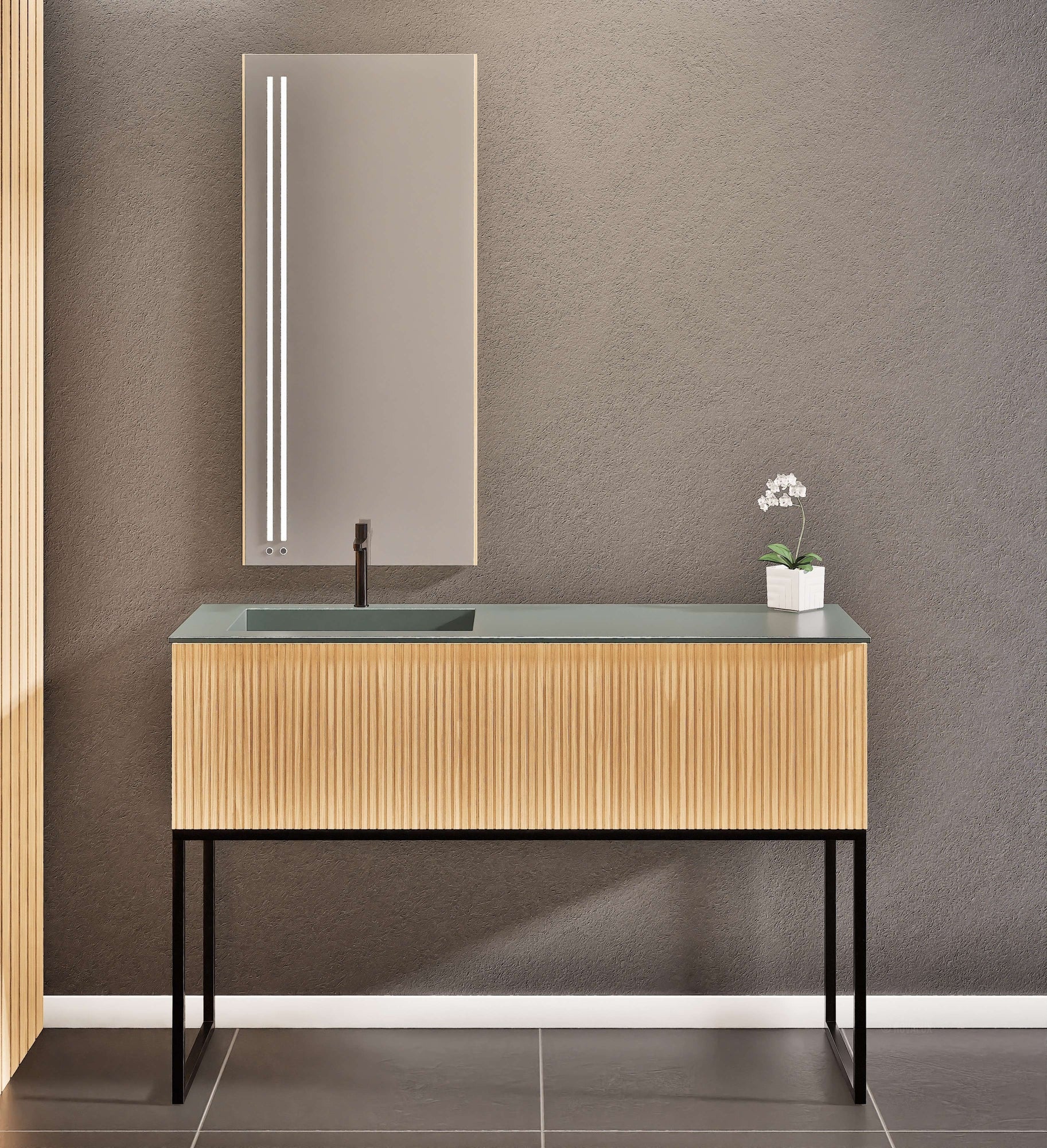 Fluvia Single Classic Set With Supporting Legs – Corian® Sink & Countertop with 1 Main Drawer & Concealed Inner Drawer Copy - ROVALUX