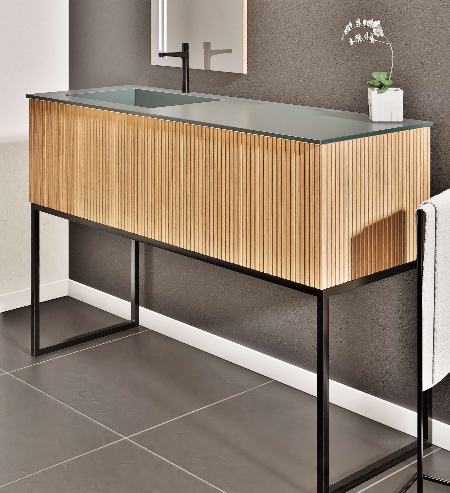 Fluvia Single Classic Set With Supporting Legs – Corian® Sink & Countertop with 1 Main Drawer & Concealed Inner Drawer Copy - ROVALUX
