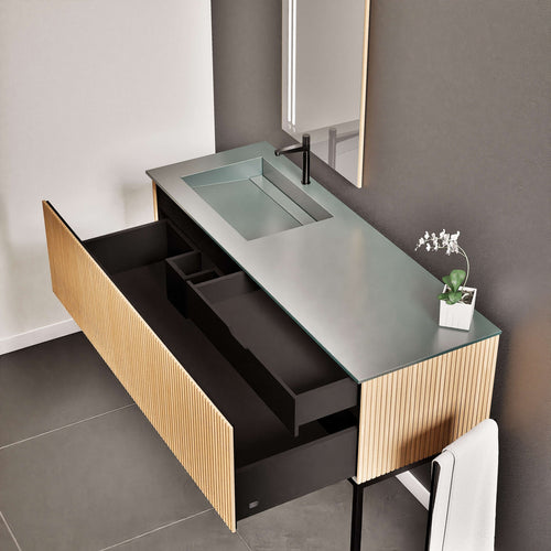 Fluvia Single Classic Set With Supporting Legs – Corian® Sink & Countertop with 1 Main Drawer & Concealed Inner Drawer Copy - ROVALUX