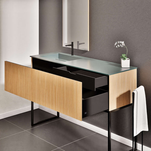 Fluvia Single Classic Set With Supporting Legs – Corian® Sink & Countertop with 1 Main Drawer & Concealed Inner Drawer Copy - ROVALUX