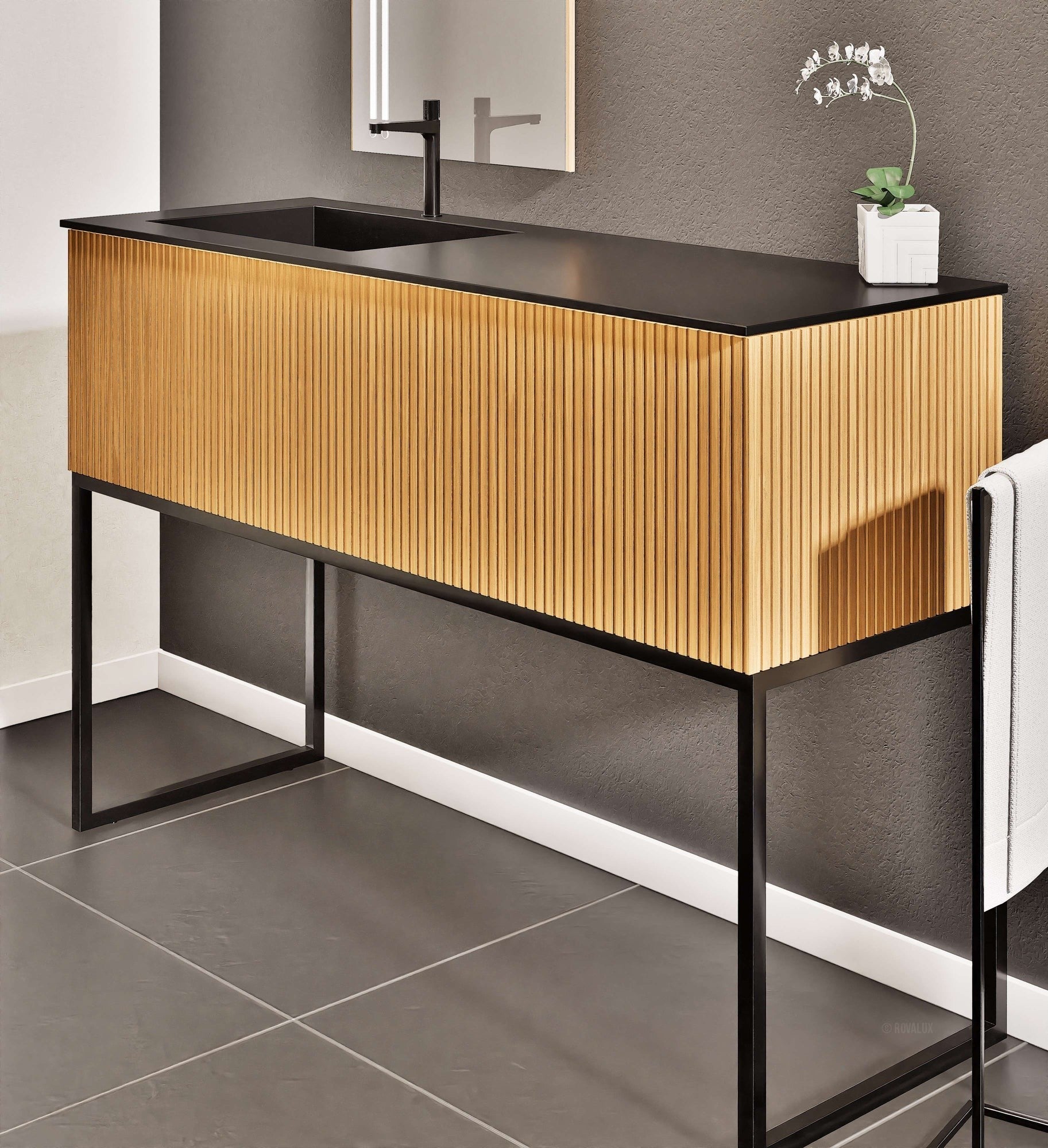 Fluvia Single Classic Set With Supporting Legs – Corian® Sink & Countertop with 1 Main Drawer & Concealed Inner Drawer Copy - ROVALUX