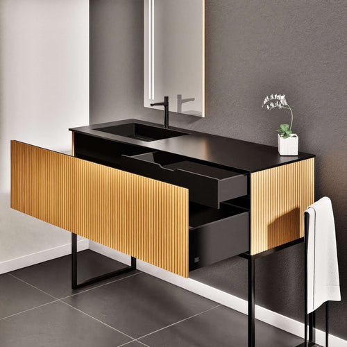 Fluvia Single Classic Set With Supporting Legs – Corian® Sink & Countertop with 1 Main Drawer & Concealed Inner Drawer Copy - ROVALUX