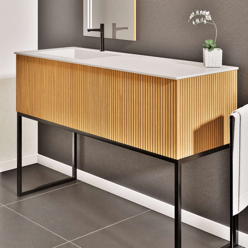 Fluvia Single Classic Set With Supporting Legs – Corian® Sink & Countertop with 1 Main Drawer & Concealed Inner Drawer Copy - ROVALUX
