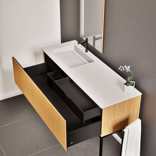 Fluvia Single Classic Set With Supporting Legs – Corian® Sink & Countertop with 1 Main Drawer & Concealed Inner Drawer Copy - ROVALUX