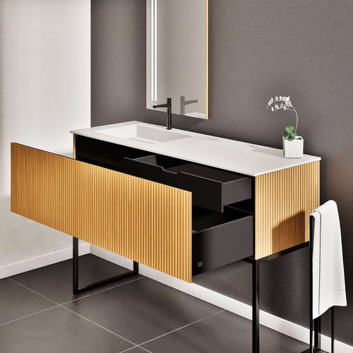 Fluvia Single Classic Set With Supporting Legs – Corian® Sink & Countertop with 1 Main Drawer & Concealed Inner Drawer Copy - ROVALUX