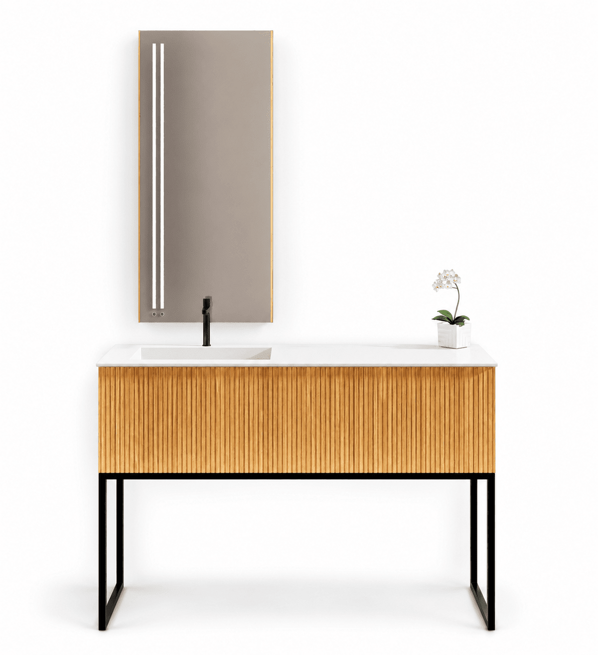 Fluvia – Corian® Basin Unit with 1 Drawer and Inner Pull-Out Drawer, Feet-Standing Vanity - ROVALUX
