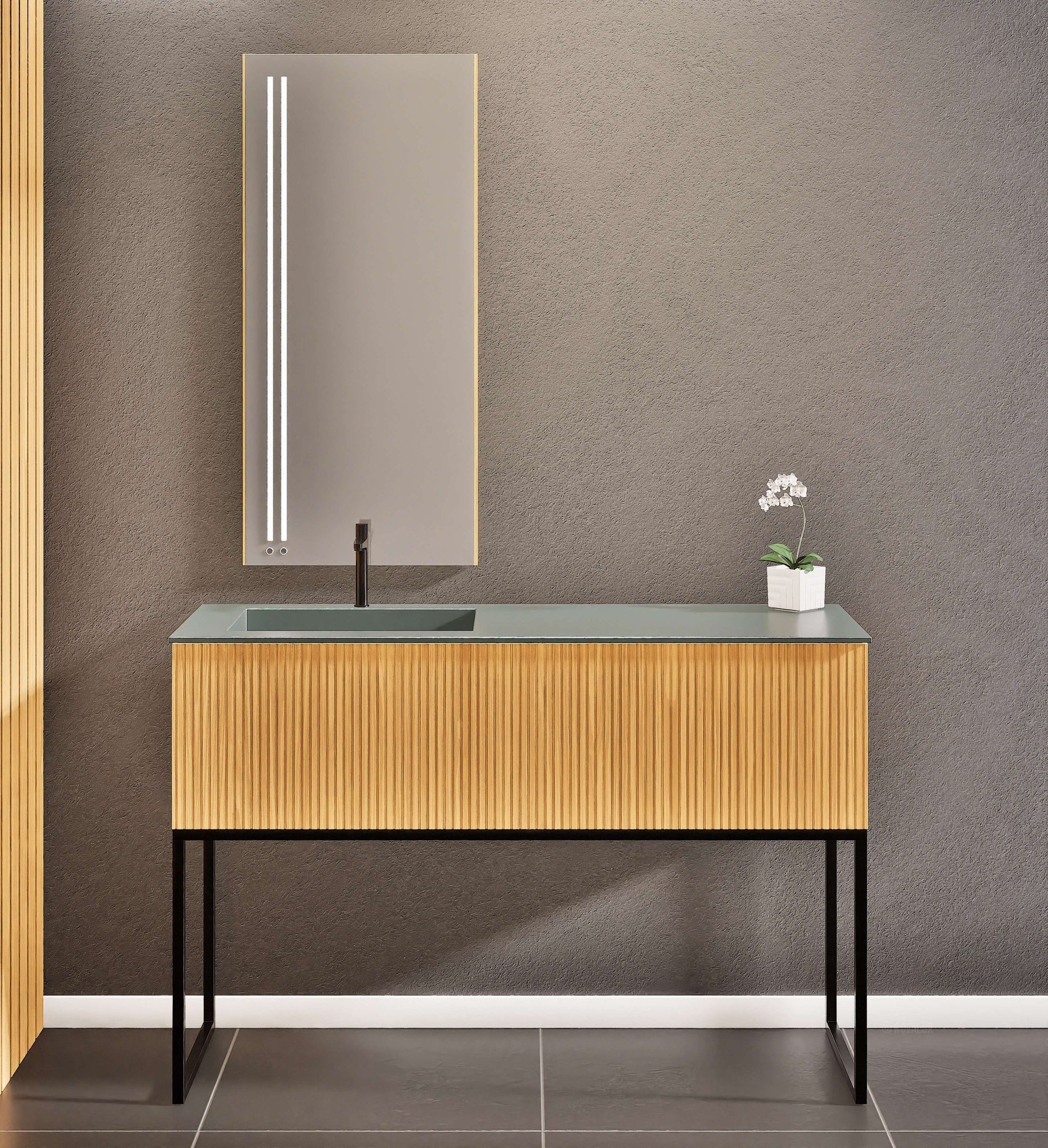 Fluvia Single Classic Set With Supporting Legs – Corian® Sink & Countertop with 1 Main Drawer & Concealed Inner Drawer Copy - ROVALUX