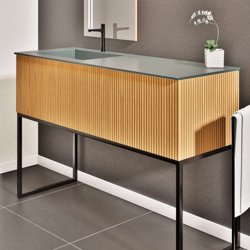 Fluvia Single Classic Set With Supporting Legs – Corian® Sink & Countertop with 1 Main Drawer & Concealed Inner Drawer Copy - ROVALUX