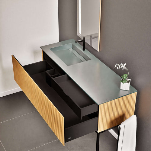 Fluvia Single Classic Set With Supporting Legs – Corian® Sink & Countertop with 1 Main Drawer & Concealed Inner Drawer Copy - ROVALUX