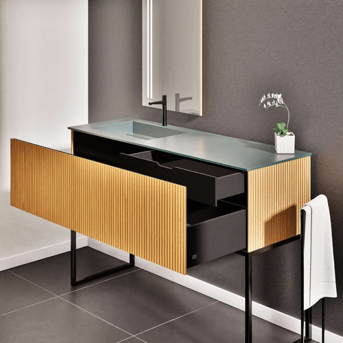 Fluvia Single Classic Set With Supporting Legs – Corian® Sink & Countertop with 1 Main Drawer & Concealed Inner Drawer Copy - ROVALUX