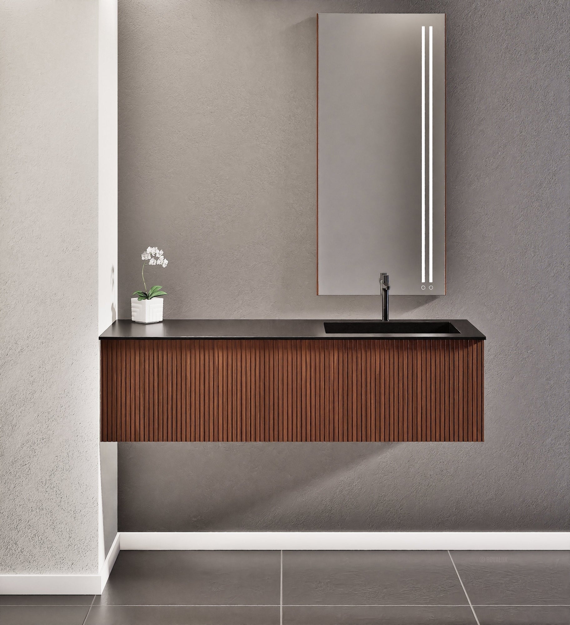 Fluvia Single Left Wall Set – Corian® Sink & Countertop with 1 Main Drawer & Concealed Inner Drawer - ROVALUX