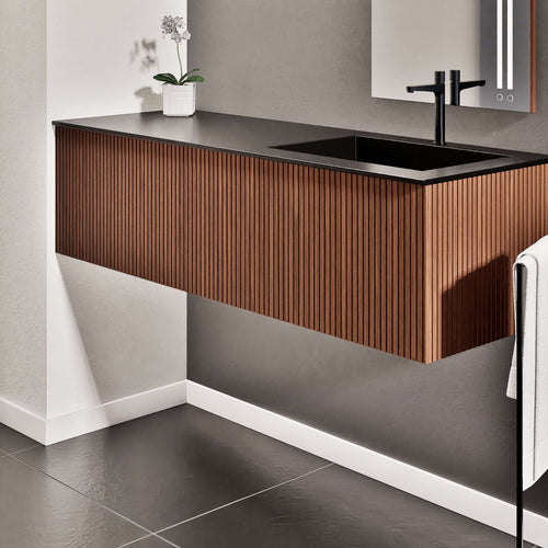 Fluvia Single Left Wall Set – Corian® Sink & Countertop with 1 Main Drawer & Concealed Inner Drawer - ROVALUX