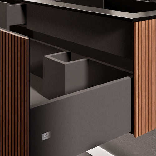 Fluvia Single Left Wall Set – Corian® Sink & Countertop with 1 Main Drawer & Concealed Inner Drawer - ROVALUX