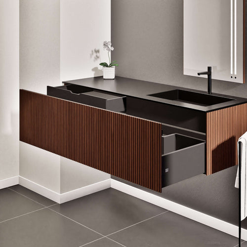Fluvia Single Left Wall Set – Corian® Sink & Countertop with 1 Main Drawer & Concealed Inner Drawer - ROVALUX