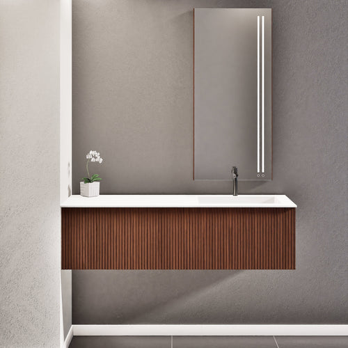 Fluvia Single Left Wall Set – Corian® Sink & Countertop with 1 Main Drawer & Concealed Inner Drawer - ROVALUX