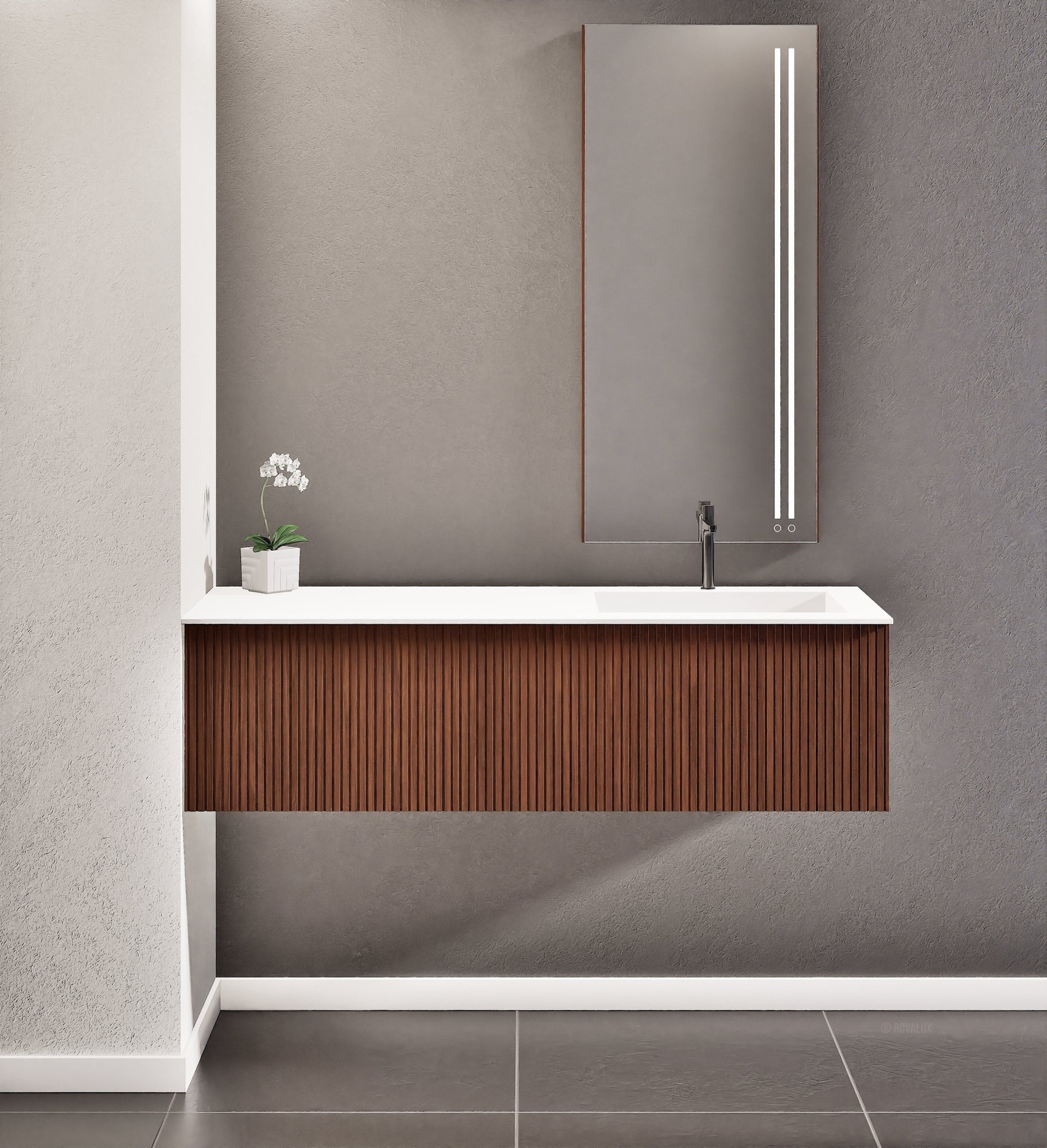Fluvia Single Left Wall Set – Corian® Sink & Countertop with 1 Main Drawer & Concealed Inner Drawer - ROVALUX