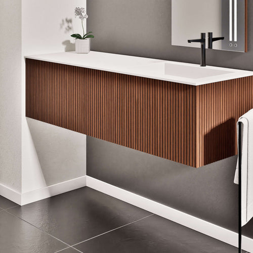 Fluvia Single Left Wall Set – Corian® Sink & Countertop with 1 Main Drawer & Concealed Inner Drawer - ROVALUX