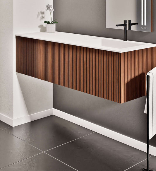 Fluvia Single Left Wall Set – Corian® Sink & Countertop with 1 Main Drawer & Concealed Inner Drawer - ROVALUX