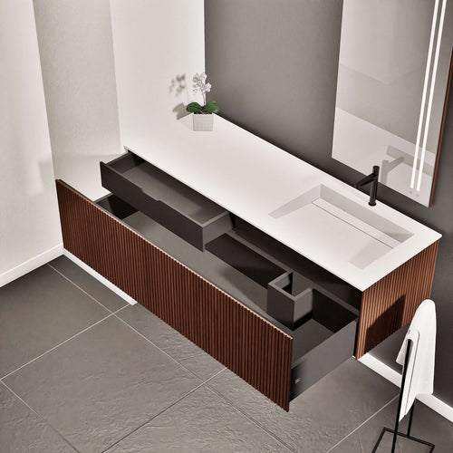 Fluvia Single Left Wall Set – Corian® Sink & Countertop with 1 Main Drawer & Concealed Inner Drawer - ROVALUX