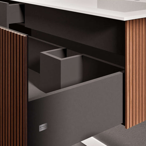 Fluvia Single Left Wall Set – Corian® Sink & Countertop with 1 Main Drawer & Concealed Inner Drawer - ROVALUX