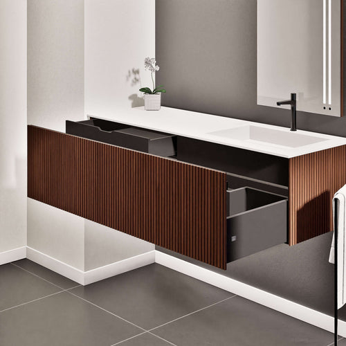 Fluvia Single Left Wall Set – Corian® Sink & Countertop with 1 Main Drawer & Concealed Inner Drawer - ROVALUX