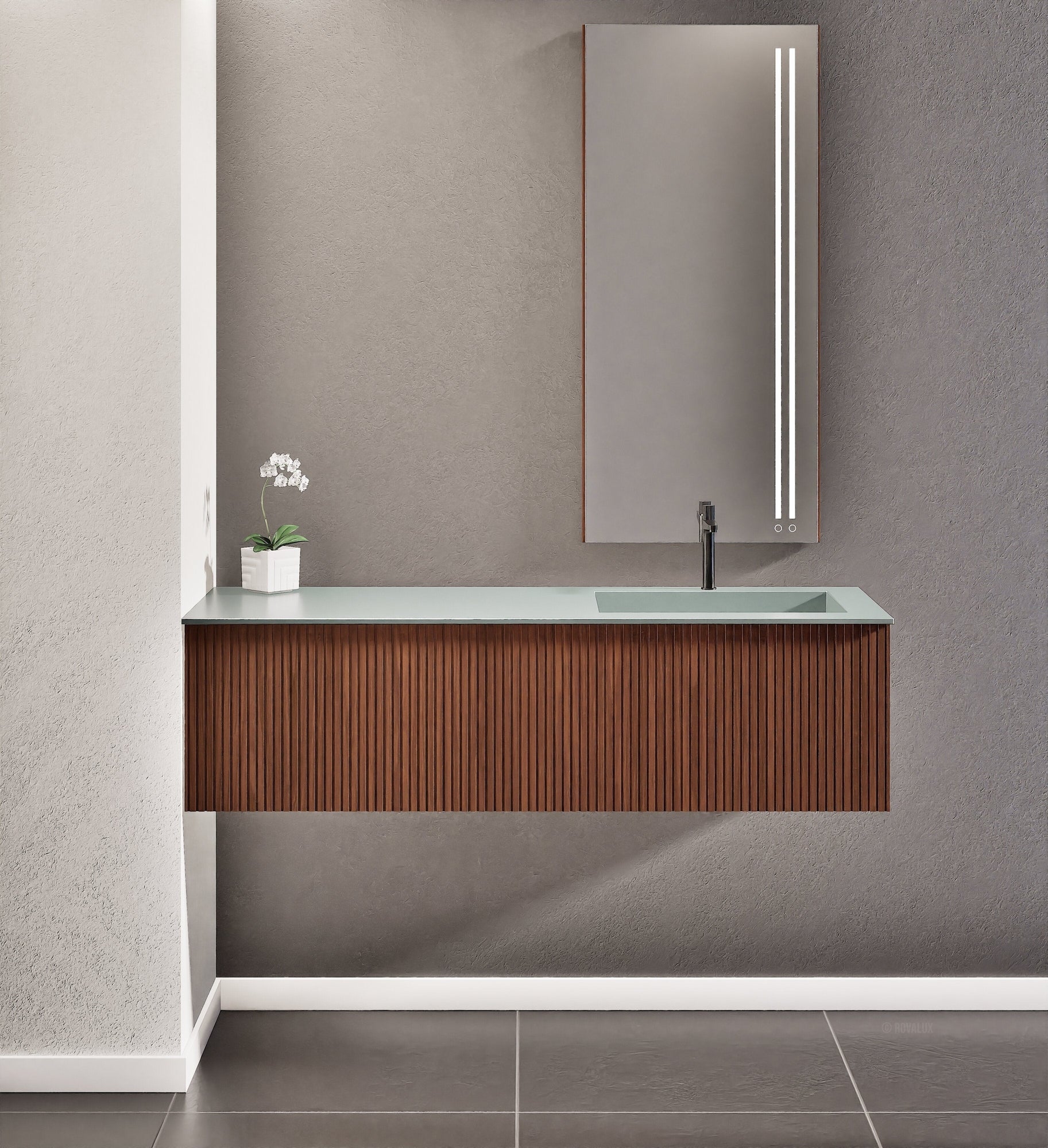 Fluvia Single Left Wall Set – Corian® Sink & Countertop with 1 Main Drawer & Concealed Inner Drawer - ROVALUX