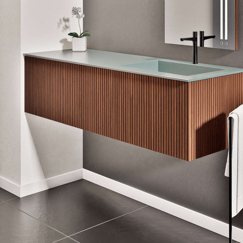 Fluvia Single Left Wall Set – Corian® Sink & Countertop with 1 Main Drawer & Concealed Inner Drawer - ROVALUX