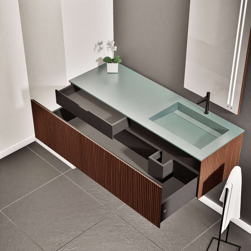 Fluvia Single Left Wall Set – Corian® Sink & Countertop with 1 Main Drawer & Concealed Inner Drawer - ROVALUX