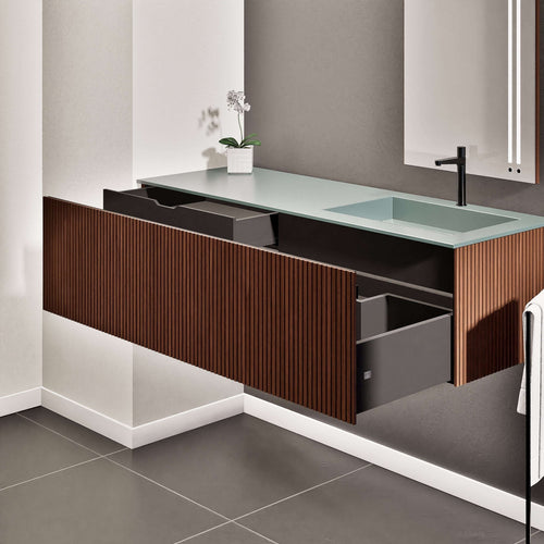 Fluvia Single Left Wall Set – Corian® Sink & Countertop with 1 Main Drawer & Concealed Inner Drawer - ROVALUX