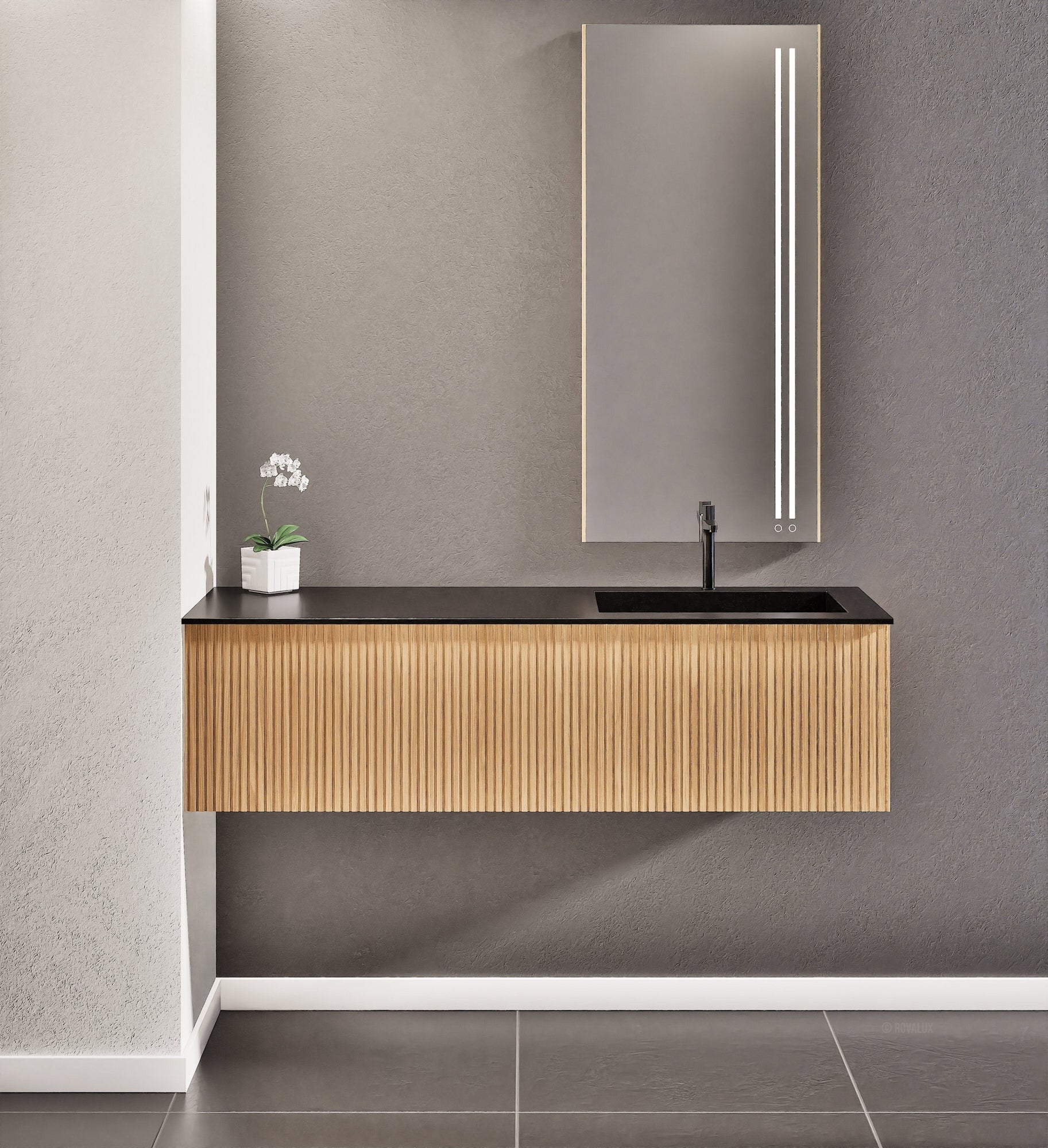 Fluvia Single Left Wall Set – Corian® Sink & Countertop with 1 Main Drawer & Concealed Inner Drawer - ROVALUX